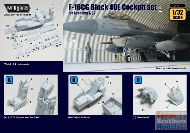 WPD32060 1:32 Wolfpack F-16CG Block 40E Falcon Cockpit Set (ACA kit)