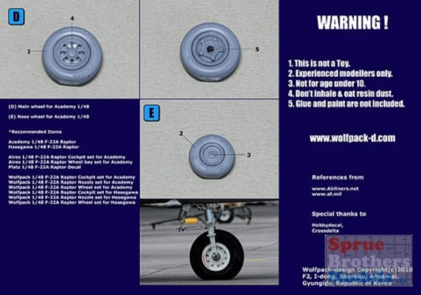 WPD48088 1:48 Wolfpack F-22A Raptor Wheels Set  (HAS/ACA kit) #48088