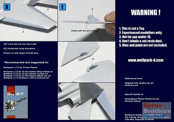 WPD72041 1:72 Wolfpack Su-33 Sea Flanker Flap Down Set  (HAS kit) #72041