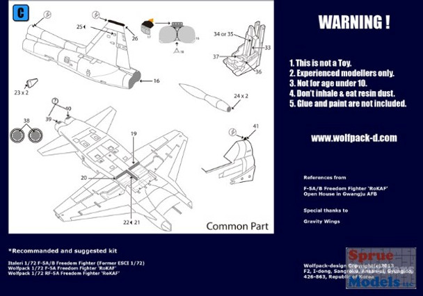 WPD72058 1:72 Wolfpack F-5A/B Freedom Fighter Update PE Set (ITA kit)