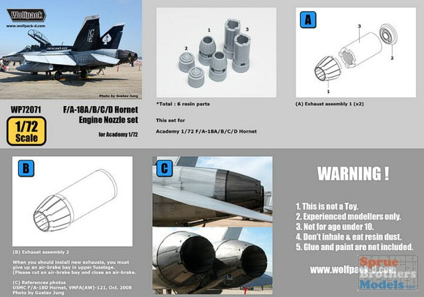WPD72071 1:72 Wolfpack F-18A F-18B F-18C F-18D Hornet F404 Engine Nozzle Set (ACA kit)