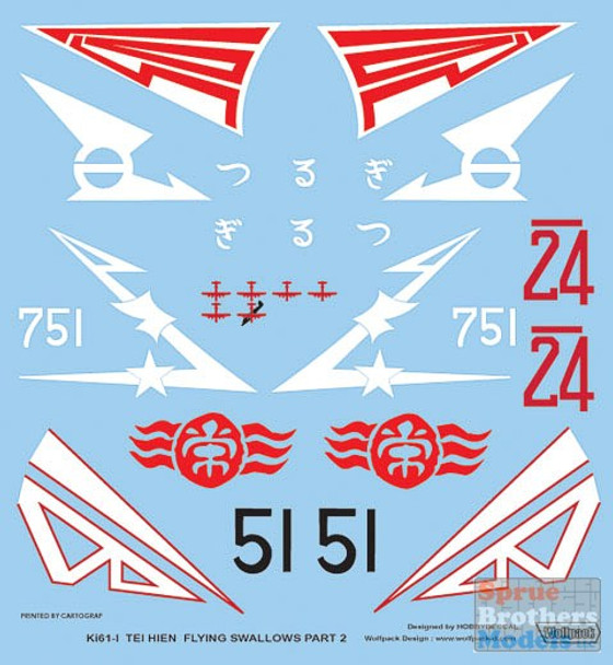 WPDDEC32002 1:32 Wolfpack Decal - Flying Swallows Pt 2 Kawasaki Ki61-I Hien Tei #DEC32002