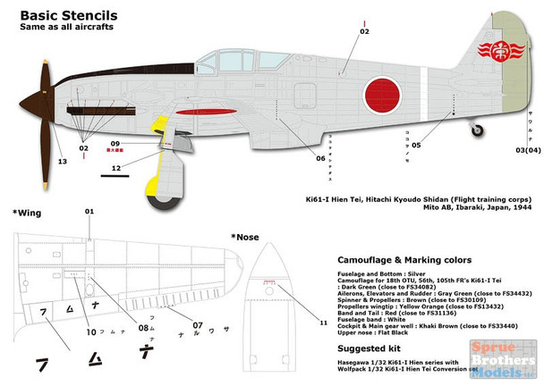 WPDDEC32002 1:32 Wolfpack Decal - Flying Swallows Pt 2 Kawasaki Ki61-I Hien Tei #DEC32002