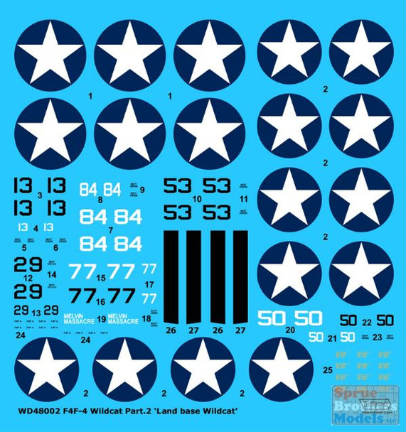 WPDDEC48002 1:48 Wolfpack Decal - F4F-4 Wildcat Part 2 'Land Based Wildcat in Guadalcanal'