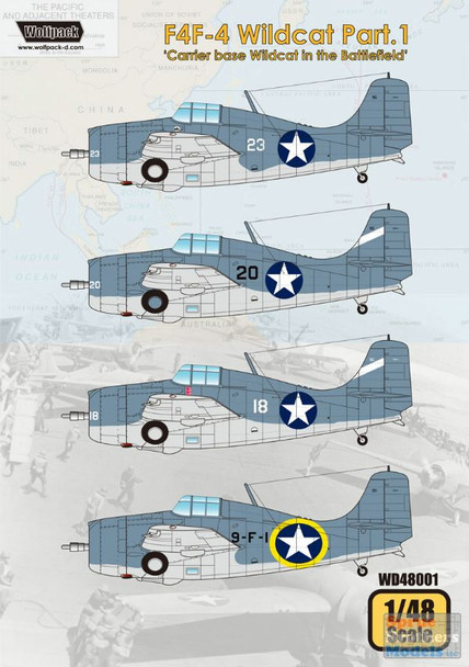 WPDDEC48001 1:48 Wolfpack Decal - F4F-4 Wildcat Part 1 'Carrier Based Wildcat in the Battlefield'
