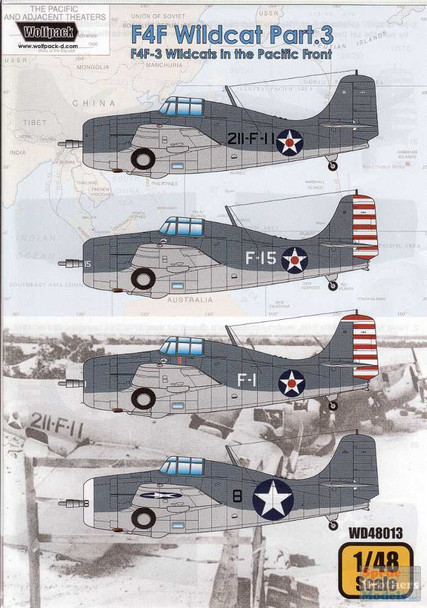 WPDDEC48013 1:48 Wolfpack Decal - F4F Wildcat Part 3 'F4F-3 Wildcats in the Pacific Front'