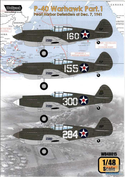 WPDDEC48015 1:48 Wolfpack Decal - P-40 Warhawk Part 1: Pearl Harbor Defenders at Dec 7, 1941