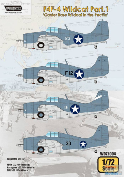 WPDDEC72004 1:72 Wolfpack Decal - F4F-4 Wildcat Part 1 'Carrier Based Wildcat in the Pacific'