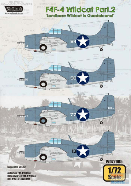 WPDDEC72005 1:72 Wolfpack Decal - F4F-4 Wildcat Part 2 'Land Based Wildcat in Guadalcanal'