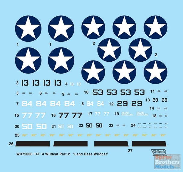 WPDDEC72005 1:72 Wolfpack Decal - F4F-4 Wildcat Part 2 'Land Based Wildcat in Guadalcanal'