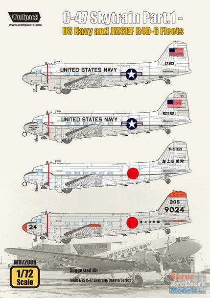 WPDDEC72006 1:72 Wolfpack Decal - C-47 Skytrain Part 1: US Navy & JMSDF R4D-6 Fleets