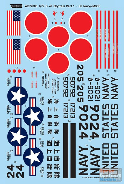 WPDDEC72006 1:72 Wolfpack Decal - C-47 Skytrain Part 1: US Navy & JMSDF R4D-6 Fleets