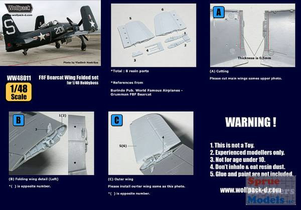WPDWW48011 1:48 Wolfpack F8F Bearcat Wing Folded Set (HBS kit)