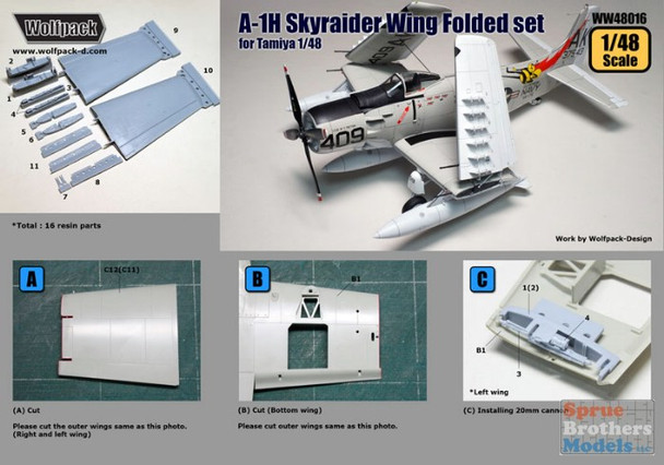 WPDWW48016 1:48 Wolfpack A-1 Skyraider Wing Folded Set (TAM kit)