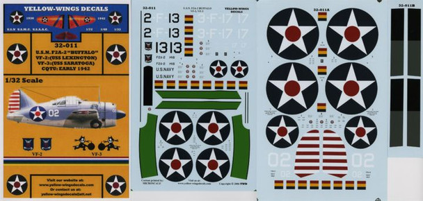 YWD32011 1:32 Yellow Wings Decals F2A-2 Buffalo VF-2 VF-3 CQTA #32011