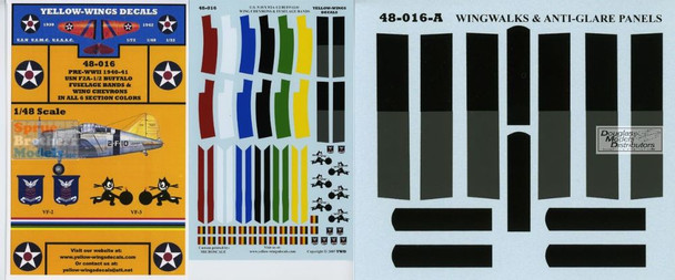 YWD48016 1:48 Yellow Wings Decals Pre-WW2 1940-41 USN F2A-1 F2A-2 Buffalo Fuselage Bands & Wing Chevrons