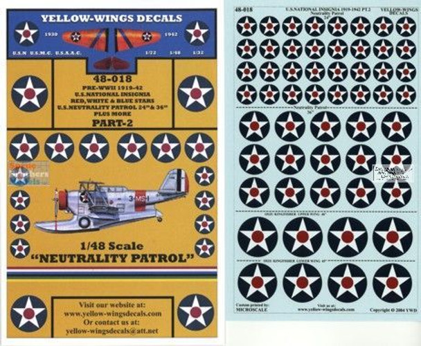 YWD48018 1:48 Yellow Wings Decals US National Insignia Pt 2 Neutrality Patrol 24" & 36" Stars & More