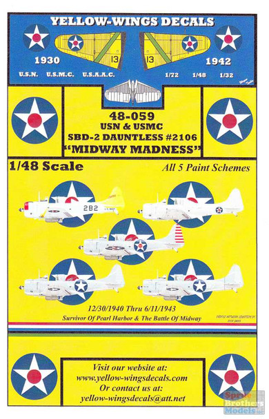 YWD48059 1:48 Yellow Wings Decals SBD-2 Dauntless BuNo 2106 "Midway Madness"