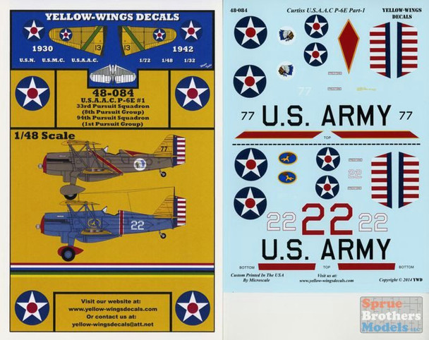 YWD48084 1:48 Yellow Wings Decals USAAC P-6E Part 1 33PS/8PG 94PS/1PG