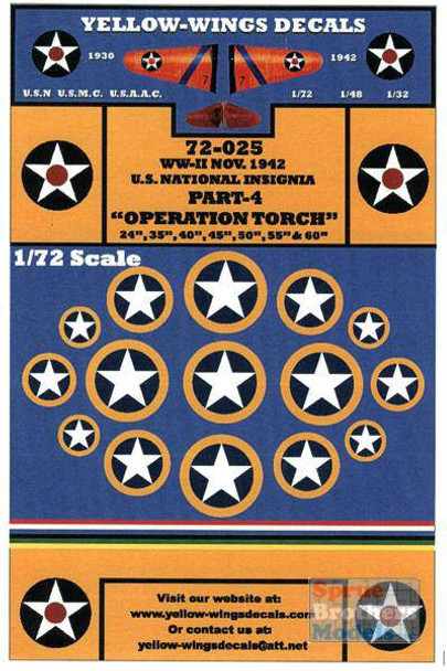 YWD72025 1:72 Yellow Wings Decals U.S. National Insignia Part-4 "Operation Torch" #72025