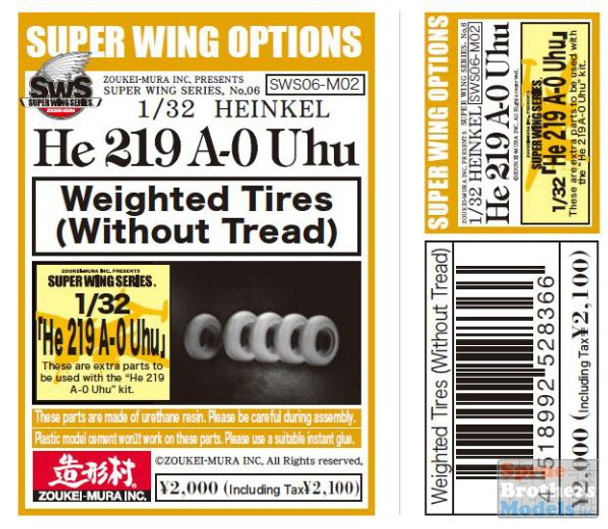 ZKMSWS006-M02 1:32 Zoukei-Mura He 219 Weighted Tires Without Tread