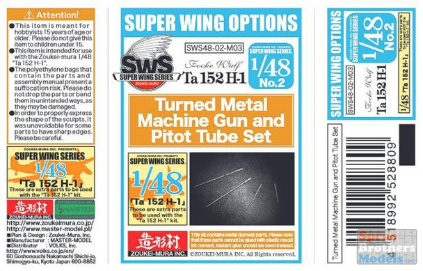 ZKMSWS4802-M03 1:48 Zoukei-Mura Turned Metal Machine Gun and Pitot Tube Set for Ta 152H-1