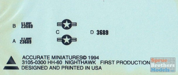 ACMD3105 1:100 Accurate Miniatures Decals - HH-60 Nighthawk