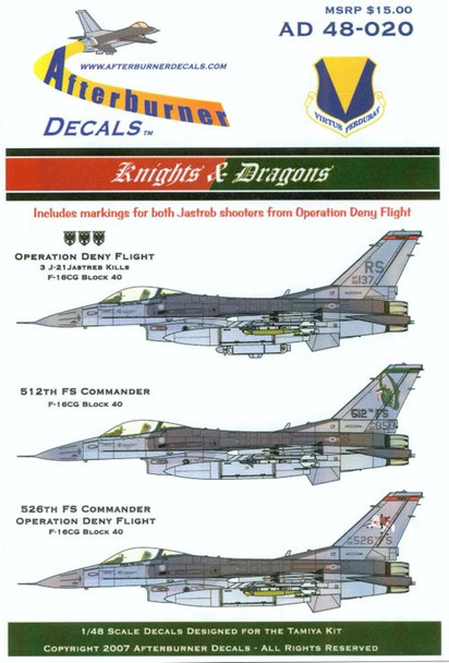 AFD48020 1:48 Afterburner Decals F-16CG Falcon Knights & Dragons*