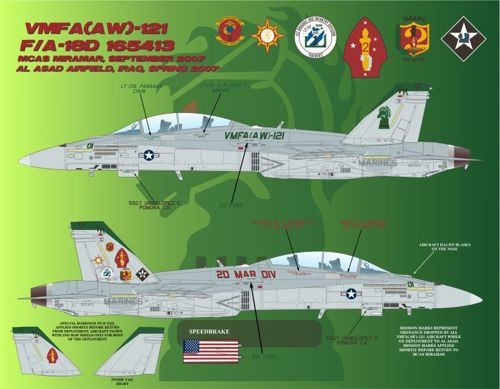 AFD48022 1:48 Afterburner Decals F-18D Green Hornets VFMA-121