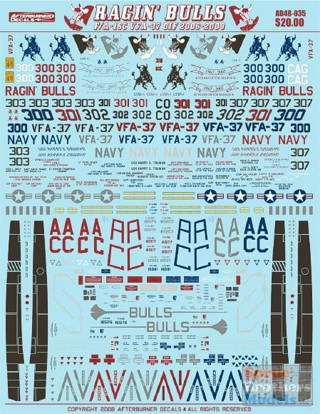 AFD48035 1:48 Afterburner Decals F-18C Hornet VFA-37 Ragin' Bulls