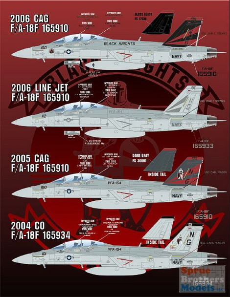 AFD48036 1:48 Afterburner Decals F-18F Super Hornet VFA-154 Black Knights 2004-2006*