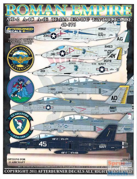 AFD48076 1:48 Afterburner Decals Roman Empire VA-106 VFA-106 Gladiators History*