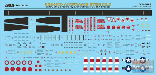 AOA32005 1:32 AOA Decals - USN/USMC Green/Gray & Overall Gray OV-10A Bronco Airframe Stencils