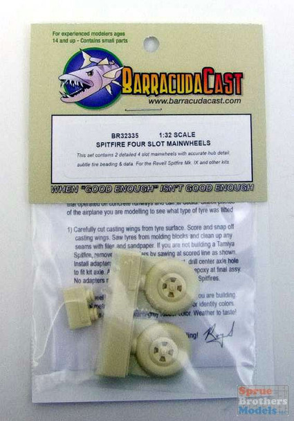 BARBR32335 1:32 BarracudaCast Spitfire 4 Slot Main Wheels