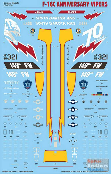 CARCD48130 1:48 Caracal Models Decals - F-16C Falcon 'Anniversary Vipers'