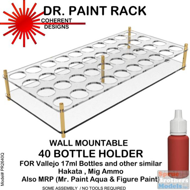 COH1007 Dr Paint Rack - Wall Mountable 40 Bottle Holder (for Vallejo/Hataka/AMMO 17ml type bottles)