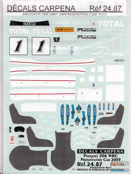 DCC24087 1:24 Decals Carpena - Peugeot 206 WRC Presentation Car 2003