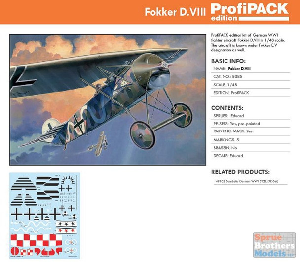 EDU08085 1:48 Eduard Fokker D.VIII ProfiPack Edition