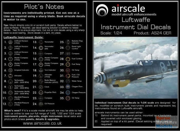 ASCAS24GER 1:24 Airscale Instrument Dial Decals - Luftwaffe