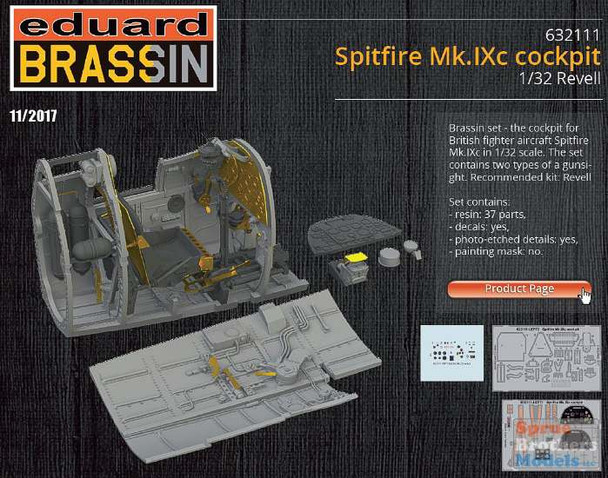 EDU632111 1:32 Eduard Brassin Spitfire Mk.IXc Cockpit Set (REV kit)