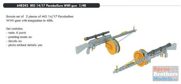 EDU648243 1:48 Eduard Brassin MG-14/17 Parabellum WWI Gun Set