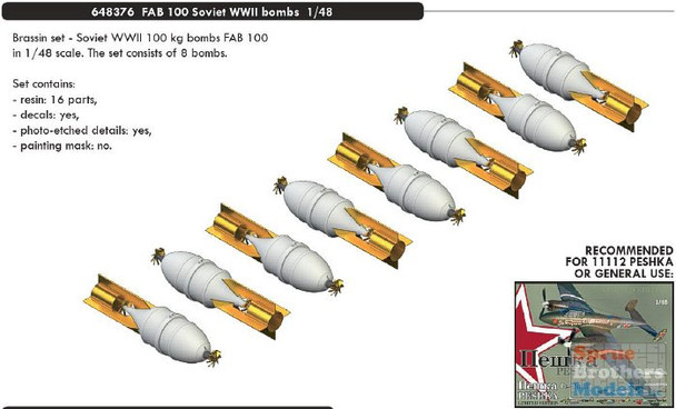 EDU648376 1:48 Eduard Brassin FAB 100 Soviet WW2 Bombs Set