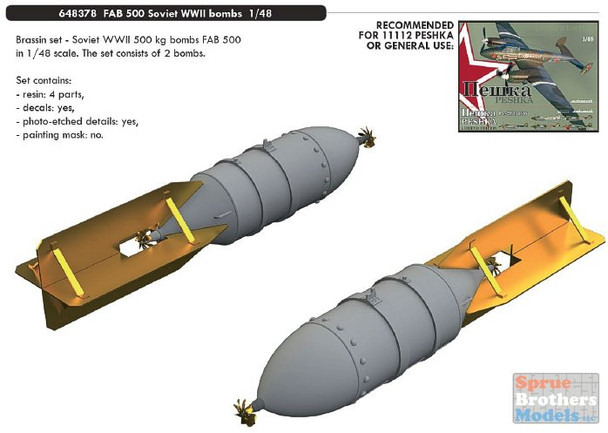 EDU648378 1:48 Eduard Brassin FAB 500 Soviet WW2 Bombs Set