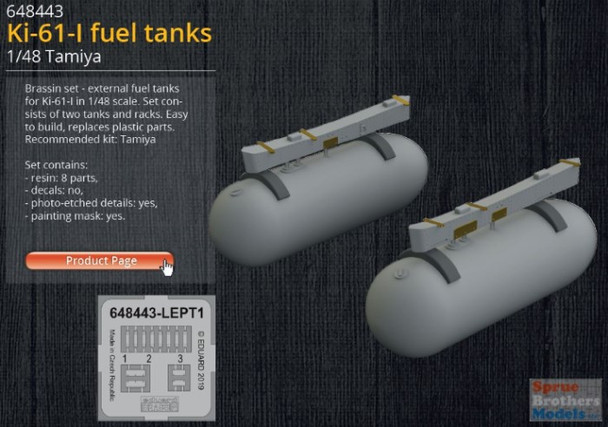 EDU648443 1:48 Eduard Brassin Ki-61-I Hien Fuel Tanks (TAM kit)