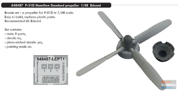 EDU648487 1:48 Eduard Brassin P-51D Mustang Hamilton Standard Propeller (EDU kit)
