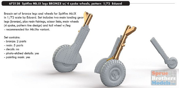 EDU672138 1:72 Eduard Brassin Spitfire Mk.IX Undercarriage Legs with Wheels [4-spoke pattern] (EDU kit)