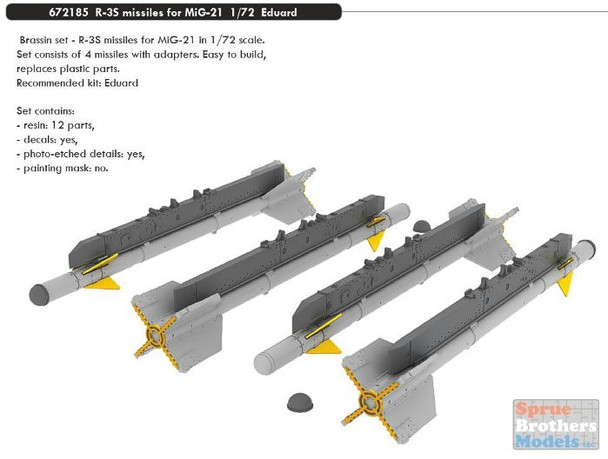 EDU672185 1:72 Eduard Brassin R-3S Missiles for MiG-21 (EDU kit)