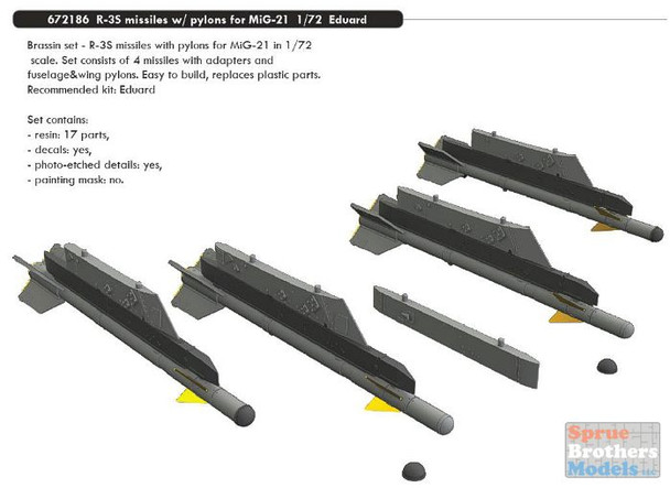 EDU672186 1:72 Eduard Brassin R-3S Missiles with Pylons for MiG-21 (EDU kit)