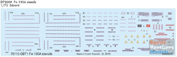 EDUD72009 1:72 Eduard Decals - Fw 190A Stencils