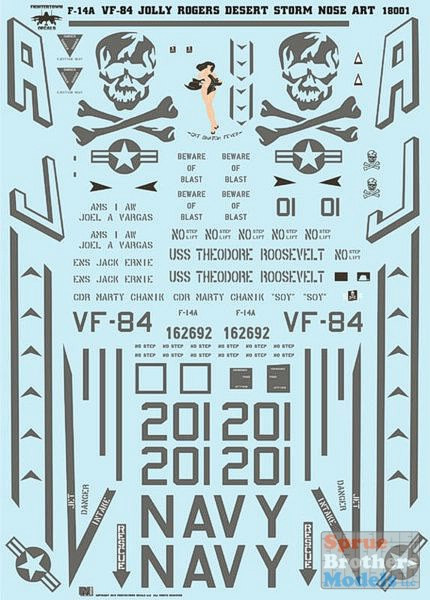 FTD18001 1:18 Fightertown Decals F-14A Tomcat VF-84 Jolly Rogers